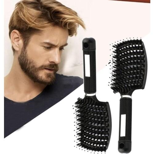 Large Curved Comb Ribs Comb Pig Bristle Anti-static Bending Massage Comb Nine Rows Comb Shape Curly Plastic Smooth Hair Comb
