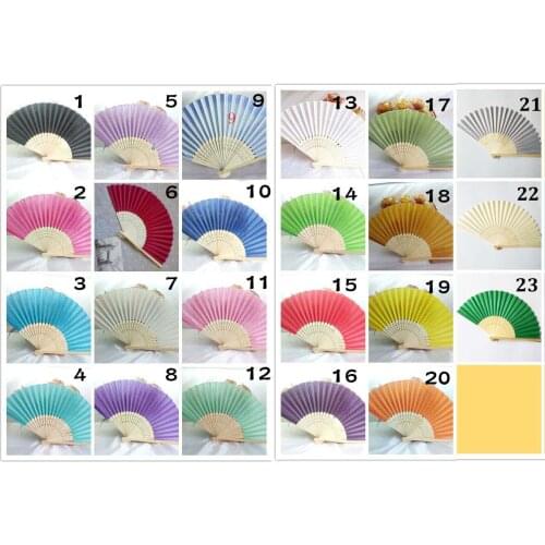 Cool summer ladies folding fan Chinese style bamboo fan silk blank fan wedding gift Custom logo50pcs