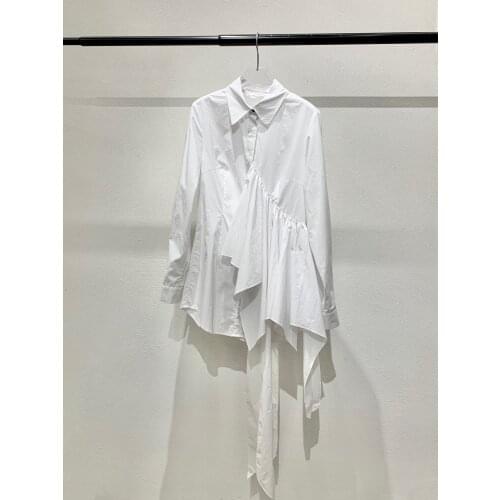 Fashion 2021 new ladies long sleeve sexy casual solid color asymmetric stitching shirt 0926
