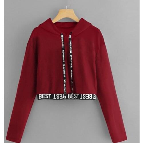 Fashion Autumn Winter Womens Letter Long Sleeve Splice Pullover Hooded Sweatshirt Short Tops Teens Youth Dancer Clothing Moletom