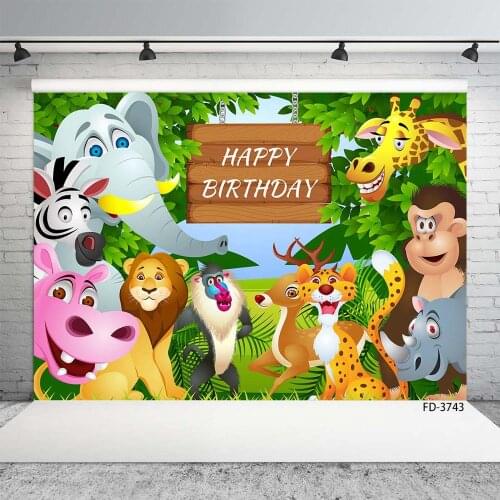Cartoon Animals Jungle Photo Backdrop Custom Backgrounds for Children Baby Shower Birthday Party Photoshoot Photography Props