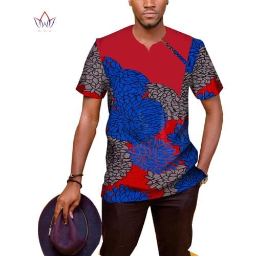 Men Patchwork Top Tees African Men Clothes Bazin Riche African Men Clothing Casual Cotton Mens Top Short Sleeve Shirt WYN975
