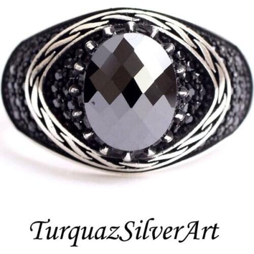 Handmade Mans Black Zircon Gemstone Ring, Mans 925 Silver Ring, Zircon Ring, Silver Handmade Ring