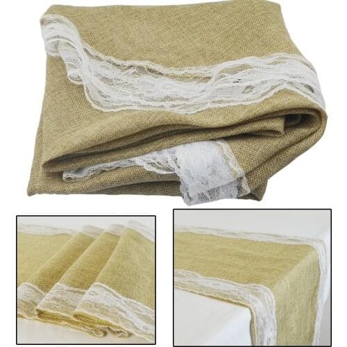 Rustic Table Runner Natural Imitated Linen Lace Table Runners Wedding Christmas Table Decoration Hotel Restaurant Table Supplies