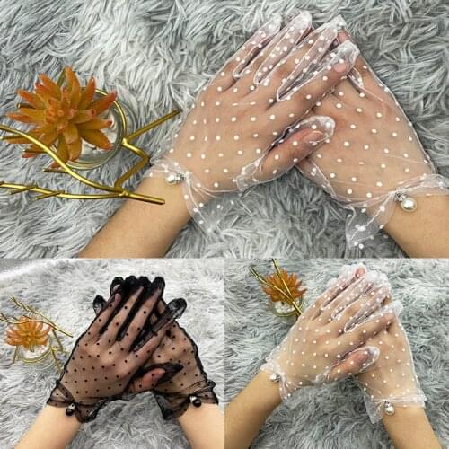 Elegant Lace Gloves Women Vintage Short Tulle Gloves Stretchy Lace Spots Lotus Leaf Sheers Sunscreen Thin Gloves Full Finger