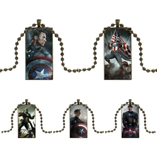 For Girls Handmade Gift Captain America Drawing Necklace Fashion Long Chain With Rectangle Necklace Jewelry