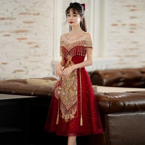 Toast dress bride summer 2021 new wine red Chinese thin Xiuhe dress wedding dress dress female small man
