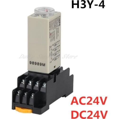 H3Y-4 Power-on Delay Rotary Knob 1S/5S/10S/30S/60S/3M/5M/10M/30M Timer Time Relay AC/DC 24V 14 Pin with Base PYF14A