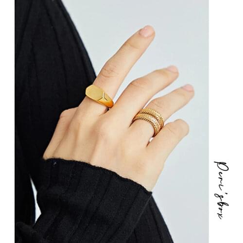 PerisBox 5 Designs Gold Filled Love Heart Rings Chunky Hexagon Geometric Rings for Women Small Beads Minimalist Chain Rings