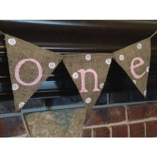 Baby 1th birthday party banner polka dots Burlap Garland pink one high chair bunting Baby Shower Decor bedroom wreath 1st first