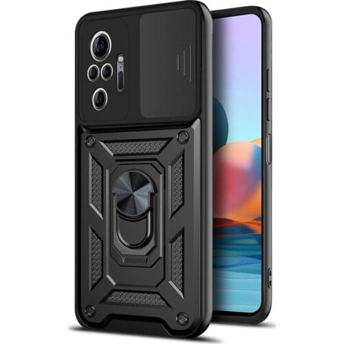 KEYSION Shockproof Case for Redmi Note 10 Pro 10S 9 9A K40 Push Pull Camera Protection Phone Cover for POCO X3 NFC X3 M3 Pro F3