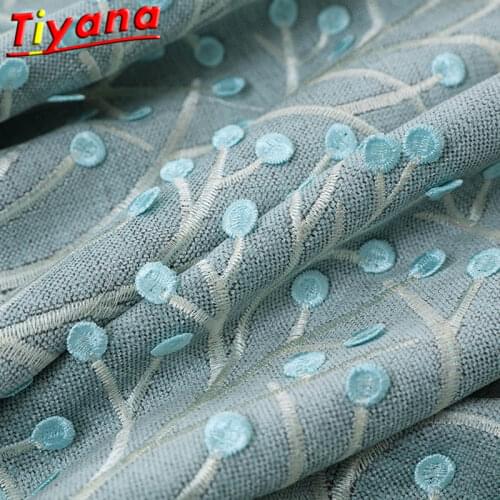 American Country-style Romantic Blue Embossed Tree Curtains Living Room Beige Blackout Bedroom Rideaux Window Sheer Tulle ST