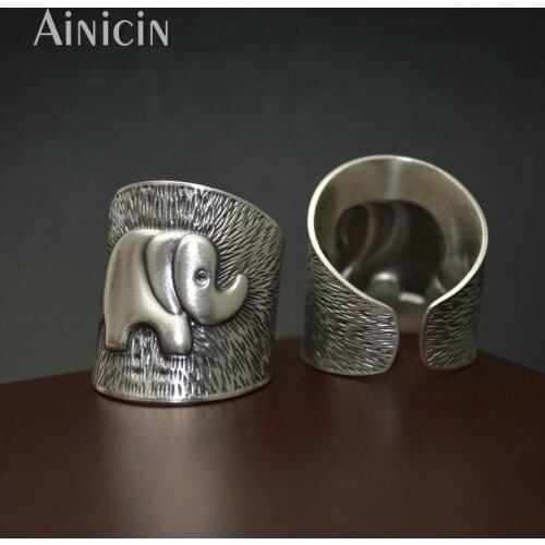 S999 Silver Matte Elephant Wide Ring For Men Fine Jewelry Birthday Good luck Jewellery