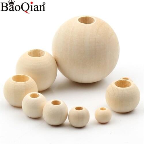 10-40mm Big Hole Natural Wooden Beads Lead-free Wood Round Balls For Jewelry Making Diy Children Teething Spacer Wood Crafts
