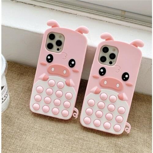 Cute Pig Popit Push Bubble Silicone iPhone Case For iPhone11 12 Pro Max Mini X XS XR 8 7 Autism Sensory Fidget Toys Cover