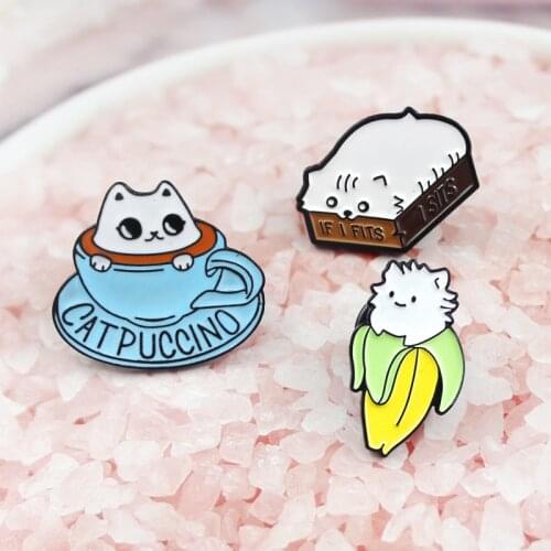 Blue coffee cat yellow banana cat brown box cat series brooch with cute pet cute design to friends gift accessories