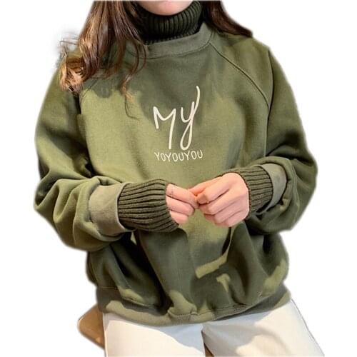 New winter womens sweatshirts for 2021 loose-fitting turtlenecks Korean-version stitched jumpers