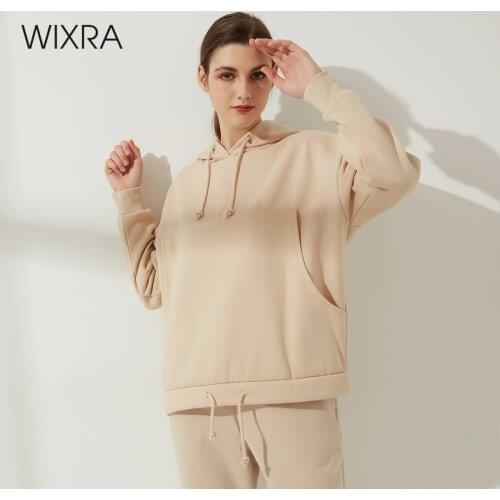Wixra Sweatshirt Womens Solid Hooded Winter Spring Ladies Casual Fleece Pullovers All Base Match Tops