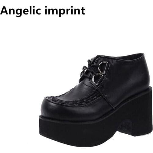 Angelic imprint Japan style woman mori girl lolita cosplay punk shoes lady high trifle heels pumps women dress shoes lace up 9cm