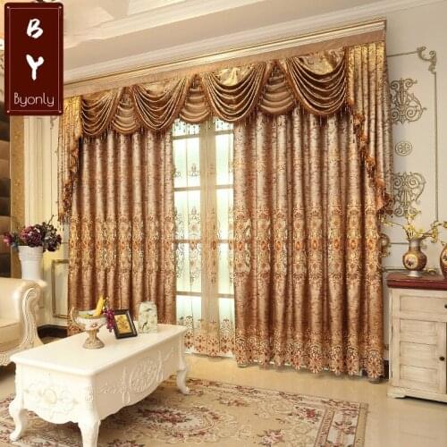 European-style Curtain Floral Embroidered Blackout Curtain for Living Room and Bedroom Left and Right Biparting Open