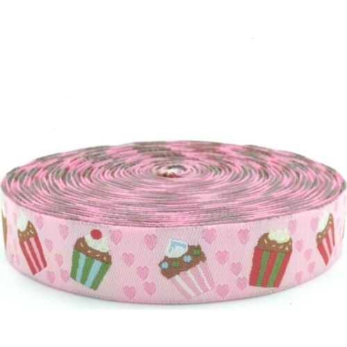 New 5/8''16mm 10yards Cup Cake Pink Ribbon 100% polyester Jacquard Ribbon For DIY Accessories And The Dog Collars /Cat Collars