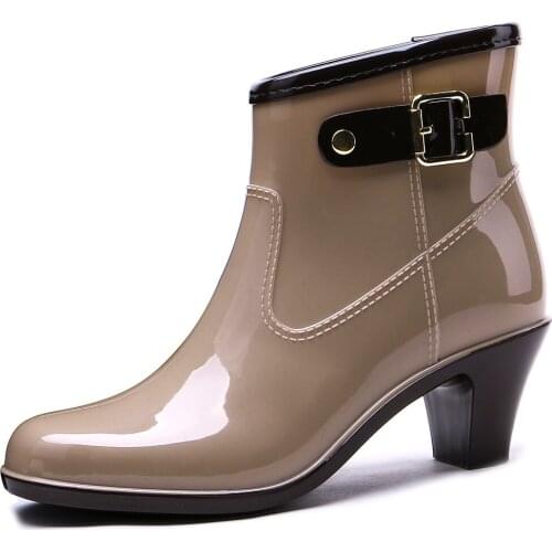 TONGPU Womens Heeled Half Rainboots with Side Buckle 42-327
