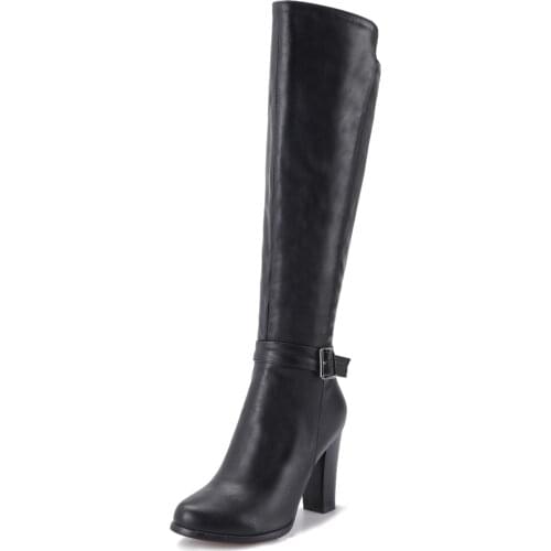 Super High Heel European And American Hot Style Side Zipper Knee-Length Boots Thick Heel Metal Buckle Warm Womens Boots