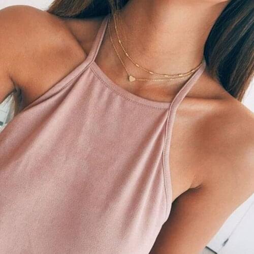 X140 Double Layer Heart Pendant Chain Necklace Women Gold/Silver Color Choker Statement Necklaces Multilayer Bohemia Jewlery