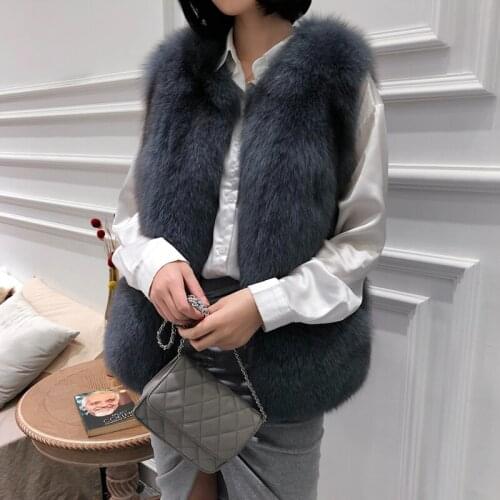 Fox Fur Vest Real Coat Women Clothes Winter Warm Thick Slim Waistcoat Vintage Vests Jacket Manteau Femme Hiver ZL690