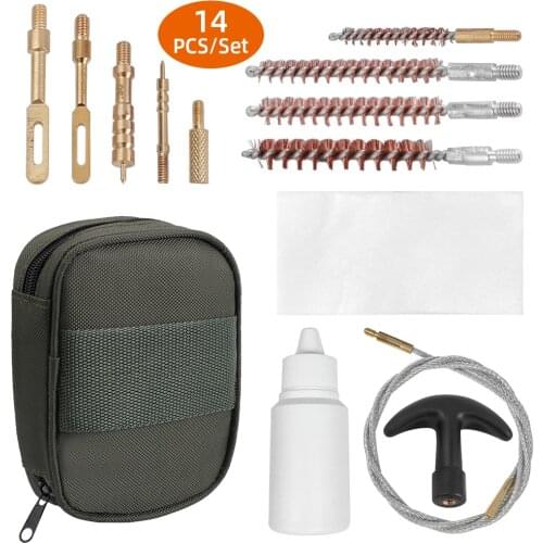 14pcs/Set Gun Cleaning Kit Set .177 Cal .223 Cal .30 Cal .270 Cal Portable Tactical Hunting Rifle Pistol Gun Cleaning Tool Set