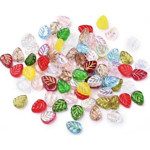 237~243pcs/bag Czech Glass Beads Leaf Shape Electroplated Gold Inlay Color Bead for Bracelet Necklace Jewelry Making Crafts