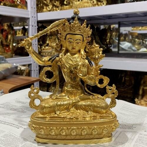 31CM Asia Buddhism HOME temple good buddha statue bless safe healty luck Gilding Bodhisattva Manjusri Guan yin buddha statue