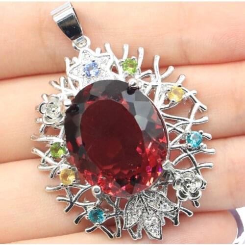 31x30mm SheCrown Anniversary Swan Shape Created Rich Blue Violet Tanzanite Pink Tourmaline CZ Silver Pendant Dating