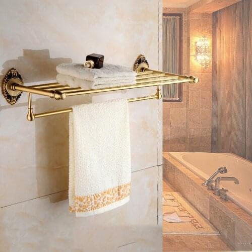 Antique Brass Carved Bathroom Accessories Set Paper Holder Towel Rack Toilet Brush Holder Robe Hook Bathroom Hardware Sets
