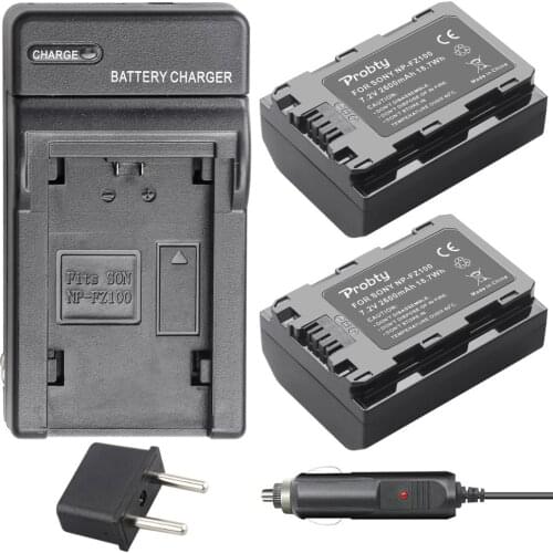 2x NP-FZ100 NPFZ100 FZ100 Camera Batteries + Car Charger for Sony Alpha a9, a7R III, A7R MARK 3, Alpha a7 III, A7 MARK 3 BC-QZ1
