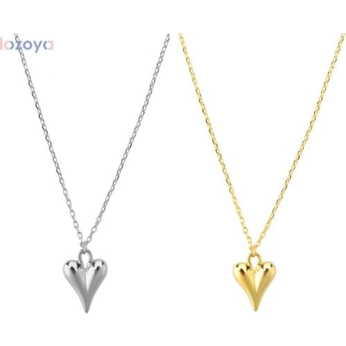 Lozoya New Luxury 925 Sterling Silver Love Heart Chain Necklaces for Women Wedding Pendant Gold Silver Rock Punk Jewelry Gift