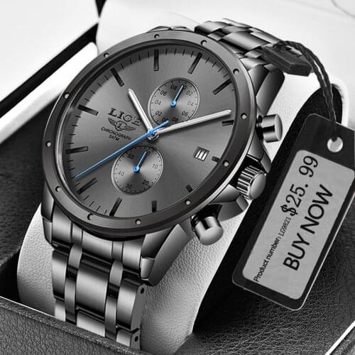 New LIGE Men Watch Luxury Brand Business Black Quartz Watches For Mens Waterproof Chronograph Sport Wristwatch Date Male Clock