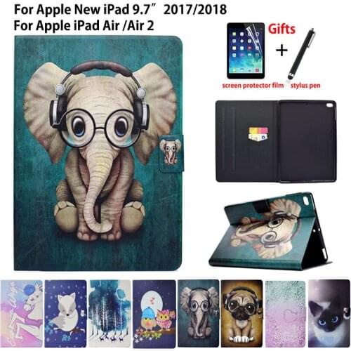 Case For Apple iPad 9.7" 2017 2018 6th 5th Generation Cover For iPad Air Air 2 Funda Tablet Cartoon PU Leather Stand Shell +Gift