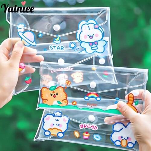 Yatniee Cartoon Pencil Case Stationery Pen Bag Gift Animal Pattern Transparent Student Large Capacity Pen Storage Waterproof