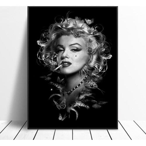 Black and White Movie Star Smoking Posters and Prints Portrait Wall Art Sexy Girl Paintings on Canvas Pictures for Home Decor