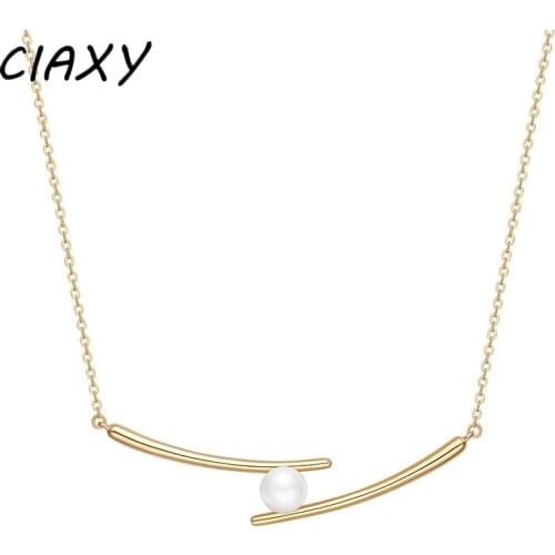 CIAXY 925 Sterling Silver Chopsticks Pearl Pendant Necklace Female Choker Clavicle Chain 2021 Creativity Design Trend Jewelry