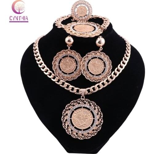 CYNTHIA Bridal Gift Nigerian Wedding African Beads Jewelry Set Brand Woman Fashion Dubai Gold Color Necklace Set