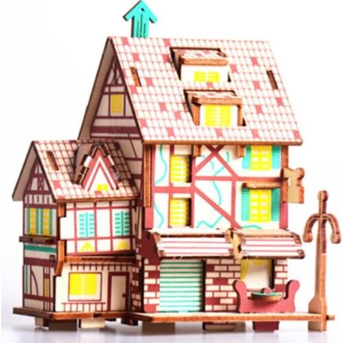 DIY Model toys 3D Wooden Puzzle-French coffee house Wooden Kits Puzzle Game Assembling Toys Gift for Kids Adult P19