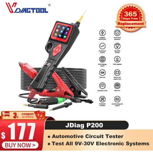 JDiag P200 SMART HOOK Probe Circuit Tester for Electrical System 9V-30V Relay /Diode /Oscilloscope Test PK PS100 Tester