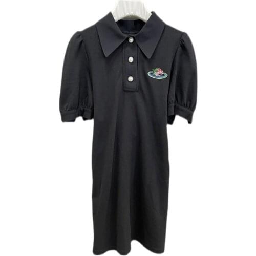 Lace Bow Knot Thin Black Dress Embroidered Small Logo Dress