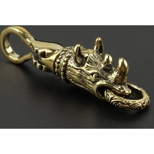 Brass Rhino Keychain DIY EDC Rhinoceros Key Ring Copper Animal Pendant Outdoor Tool