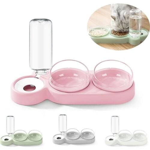 Pet Cat Bowl Drinking Fountains with Auto Double Bowls Pets Food Feeder Container Dispenser for Small Dogs Cats Pet Products