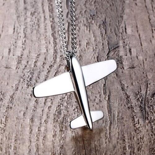 47*40mm Hip Hop style fashion popular stainless steel pendant necklaces plane aircraft pendants necklace with chain