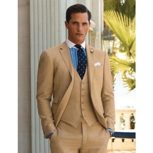 Fashion Khaki Wedding Best Man Suit 2020 Groom Tuxedos Notched Lapel Two Buttons Party Suits (Jacket+Pants+vest)