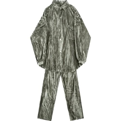 Fashion summer Japan and South Korea retro lazy shiny velvet loose coat pants suit